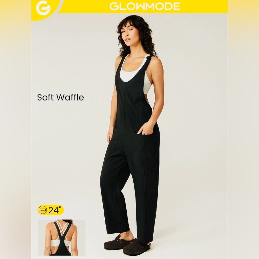 Women's Black waffle knit soft overalls by Glowmode